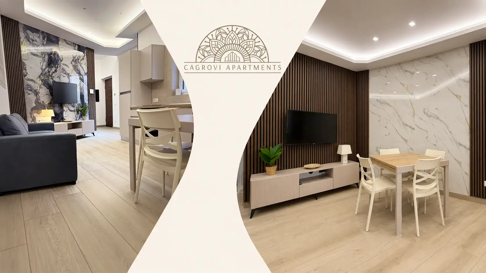 Living area of a Cagrovi apartment in Casoria, with sofa and branded wall